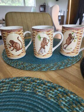 American Atelier Monkey Mugs Set of 3